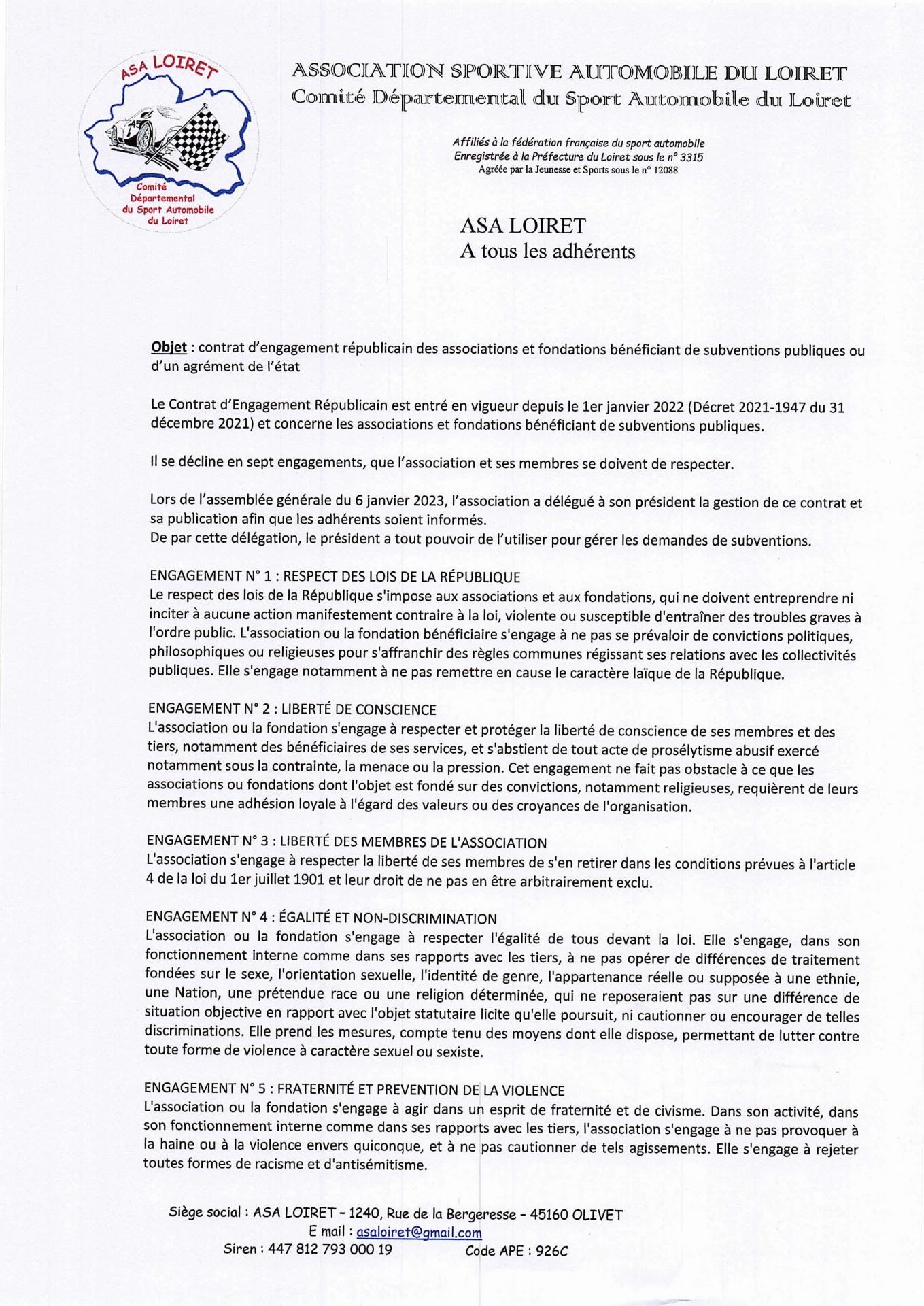 Asa loiret decision contrat engagement republicain 07 01 2023 1