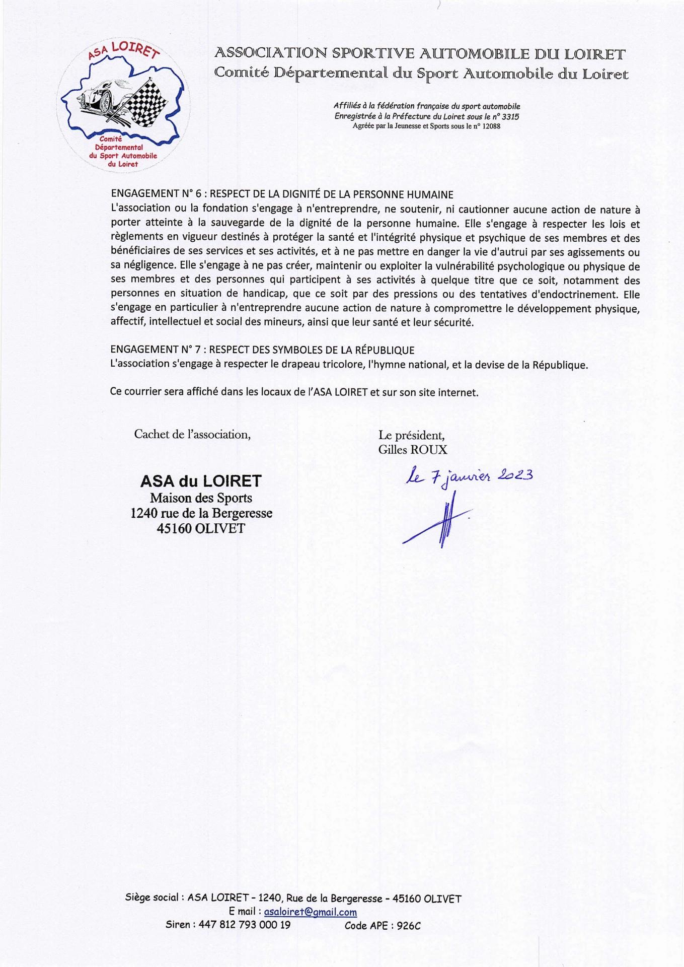 Asa loiret decision contrat engagement republicain 07 01 2023 2